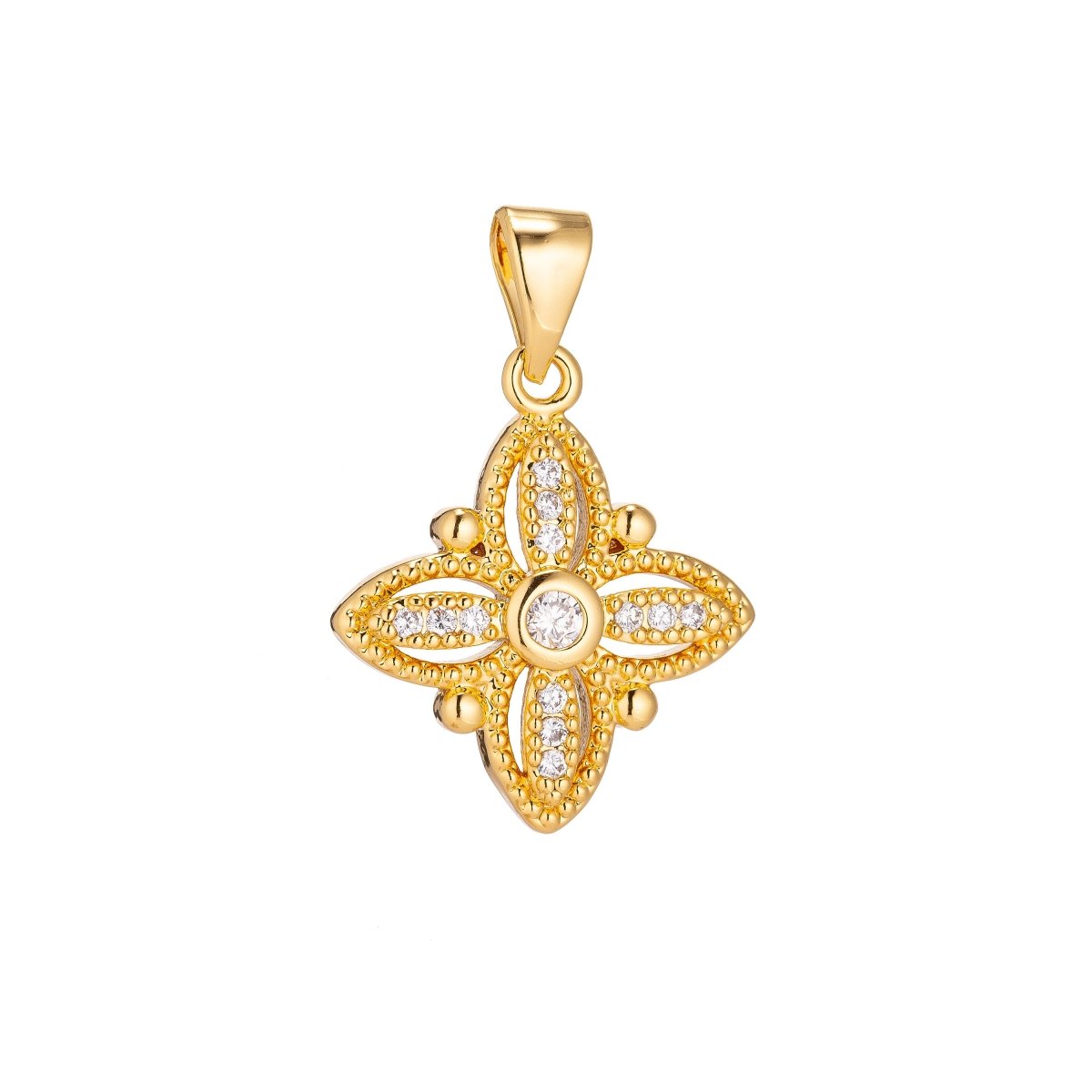 18K Gold Filled Diamond Flower Minimalist Simple Cubic Zirconia Necklace Pendant Bracelet Earring Charm Bails for Jewelry Making H-912