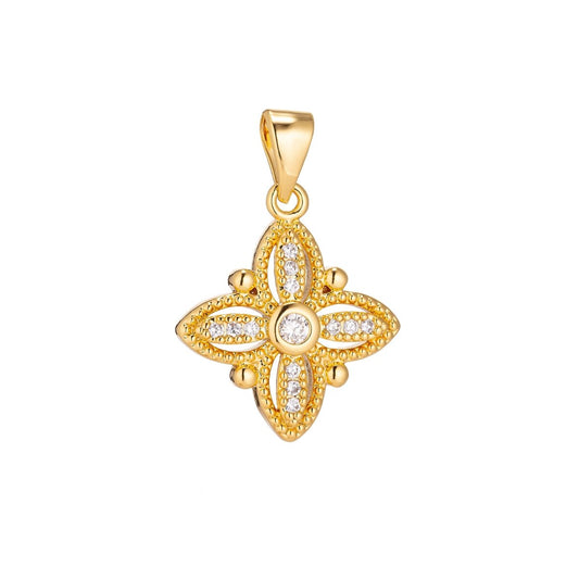 18K Gold Filled Diamond Flower Minimalist Simple Cubic Zirconia Necklace Pendant Bracelet Earring Charm Bails for Jewelry Making H-912