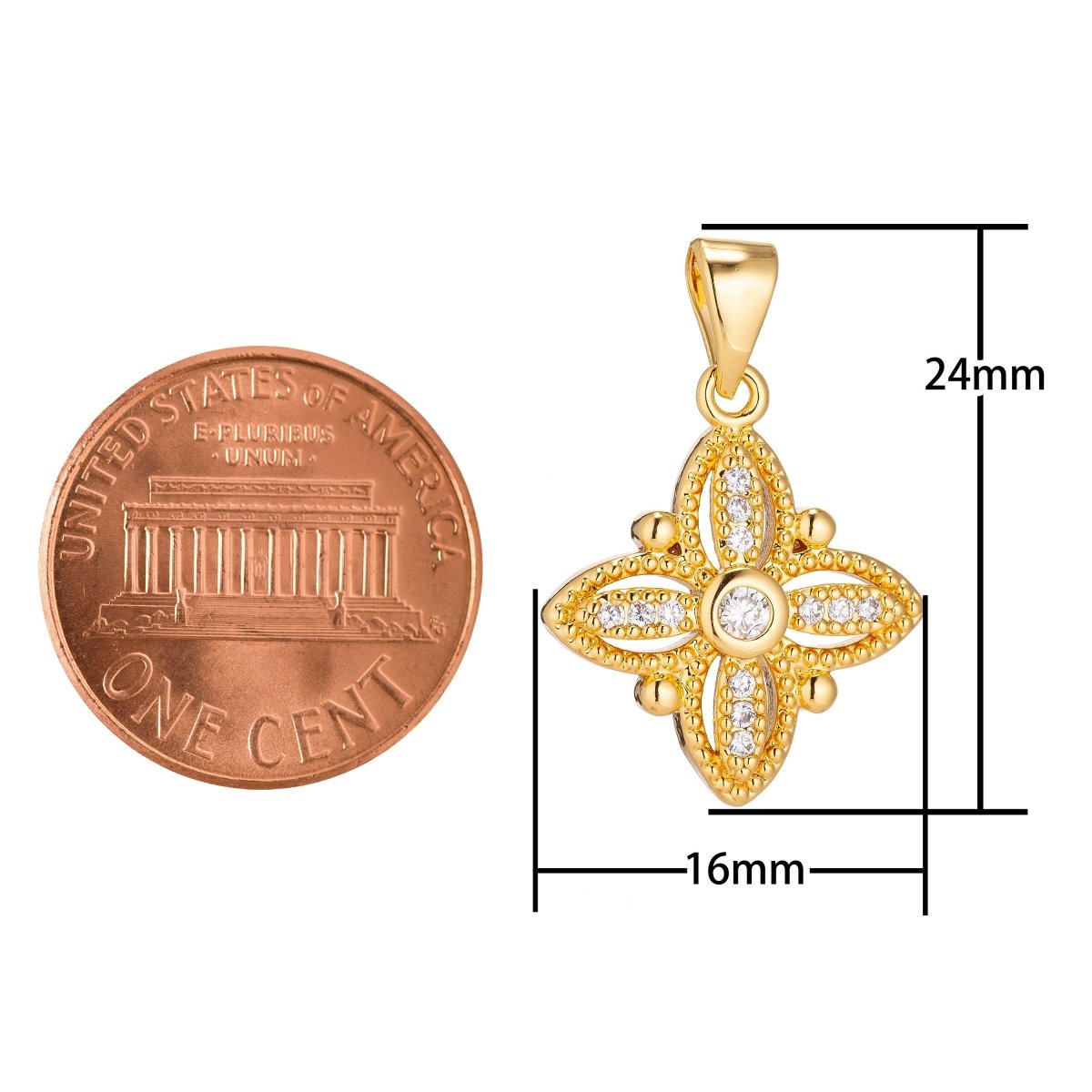 18K Gold Filled Diamond Flower Minimalist Simple Cubic Zirconia Necklace Pendant Bracelet Earring Charm Bails for Jewelry Making H-912