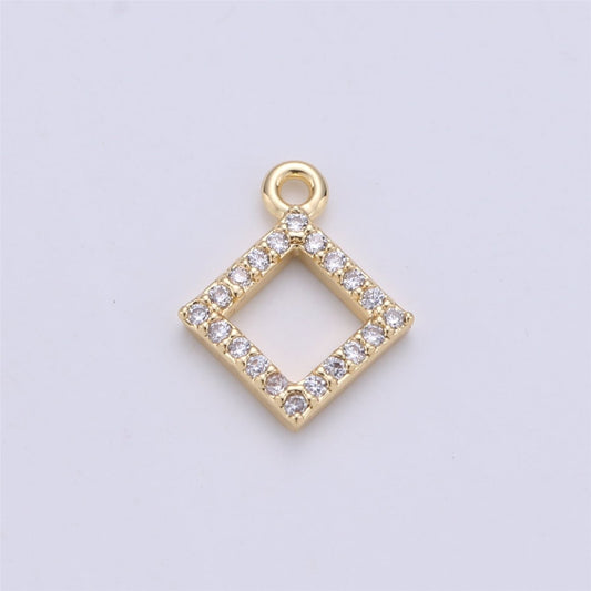 18K Gold Filled Diamond Rhombus Shape Cubic Zirconia Charm Bracelet Necklace Pendant Earring Gift for Jewelry Making E-229