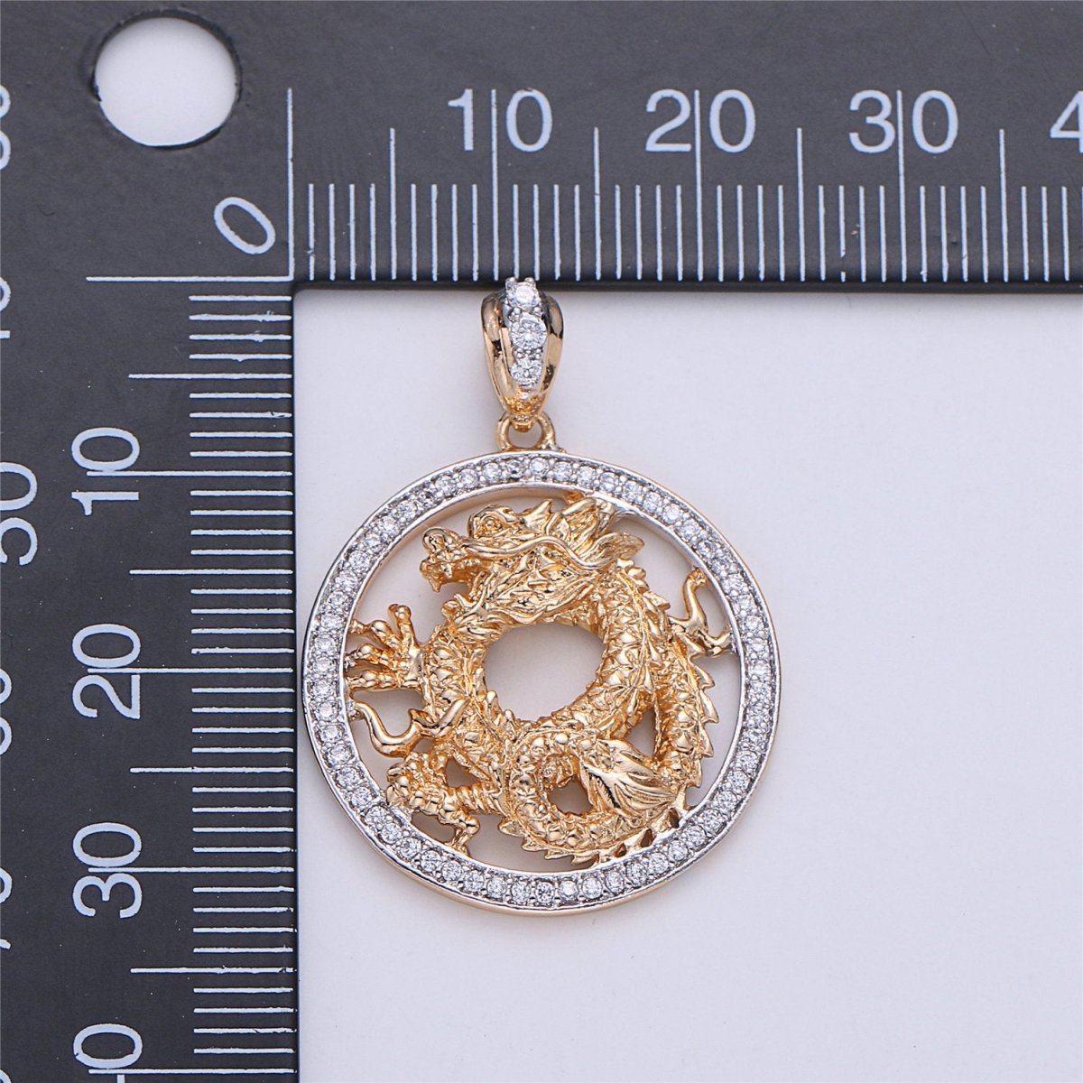 18K Gold Filled Dragon Pendant, Medallion Pendant Cubic Zirconia Dragon Necklace Pendant Charm Micro Pave Pendant for Jewelry Making I-272