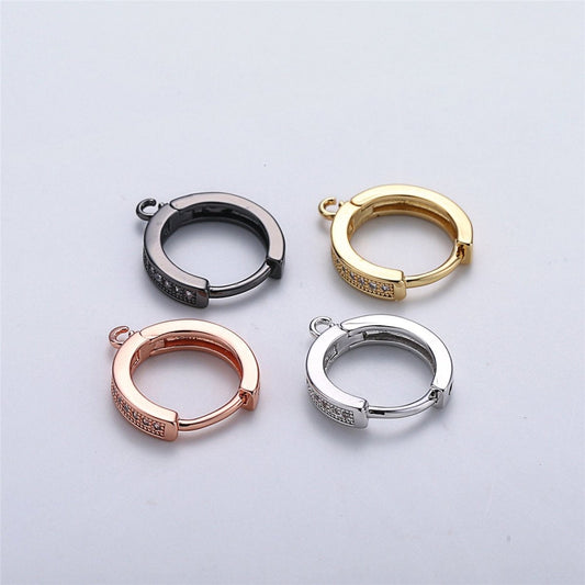 18k Gold Filled Earring One Touch Earring, jewelry Making, 15mm Gold huggie hoop earring with Micro Pave CZ Dainty Earring Charm K-161 K-162 L-331 L-332