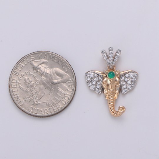 18K Gold Filled Elephant Head Pendant, Micro Pave Animal Charm Gold Wild Animal Pendant, Cubic Charm for Statement Necklace J-107