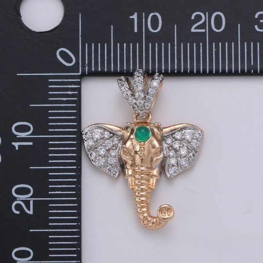 18K Gold Filled Elephant Head Pendant, Micro Pave Animal Charm Gold Wild Animal Pendant, Cubic Charm for Statement Necklace J-107