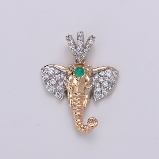 18K Gold Filled Elephant Head Pendant, Micro Pave Animal Charm Gold Wild Animal Pendant, Cubic Charm for Statement Necklace J-107