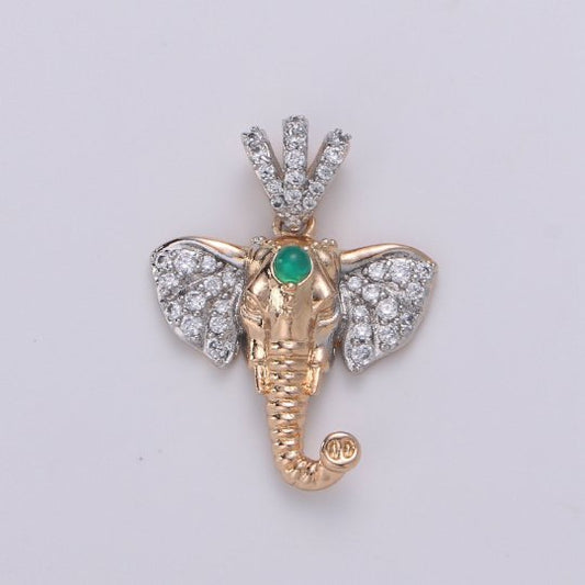 18K Gold Filled Elephant Head Pendant, Micro Pave Animal Charm Gold Wild Animal Pendant, Cubic Charm for Statement Necklace J-107