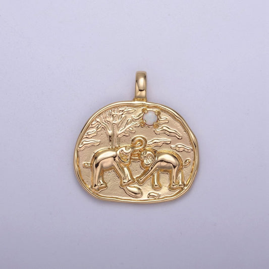 18k Gold Filled Elephant Wild Animal Safari Zoo Medallion Pendant H-418