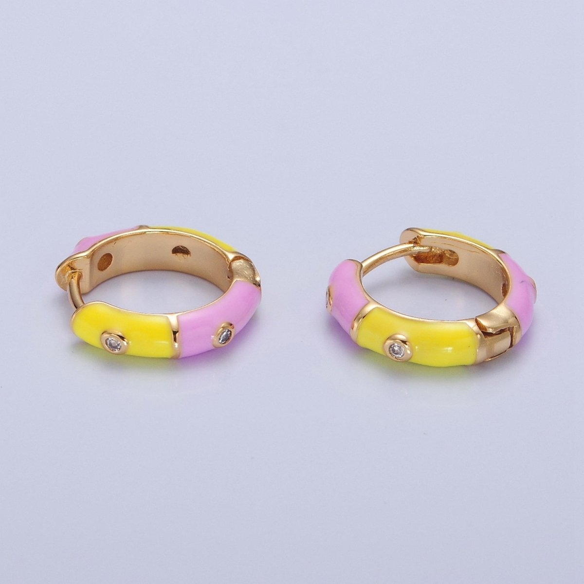 18k Gold Filled Enamel Hoops, Multi Color Mini Hoop Earrings, cz Enamel Hoops, Rainbow Hoops, Dainty Colored Hoop T-402 ~ T-404