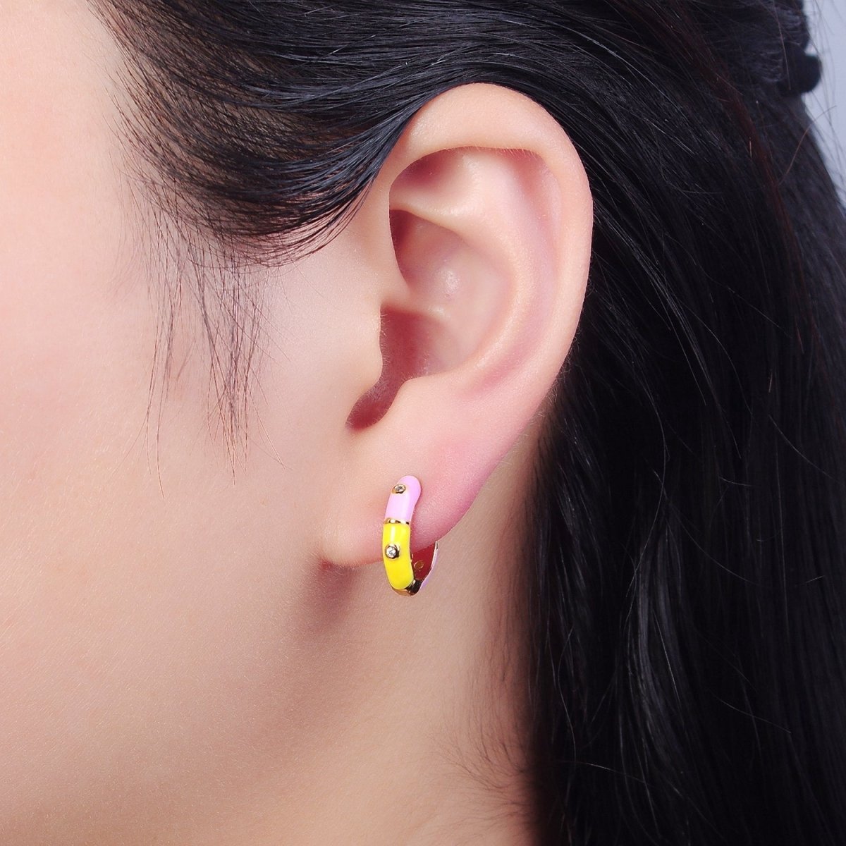 18k Gold Filled Enamel Hoops, Multi Color Mini Hoop Earrings, cz Enamel Hoops, Rainbow Hoops, Dainty Colored Hoop T-402 ~ T-404