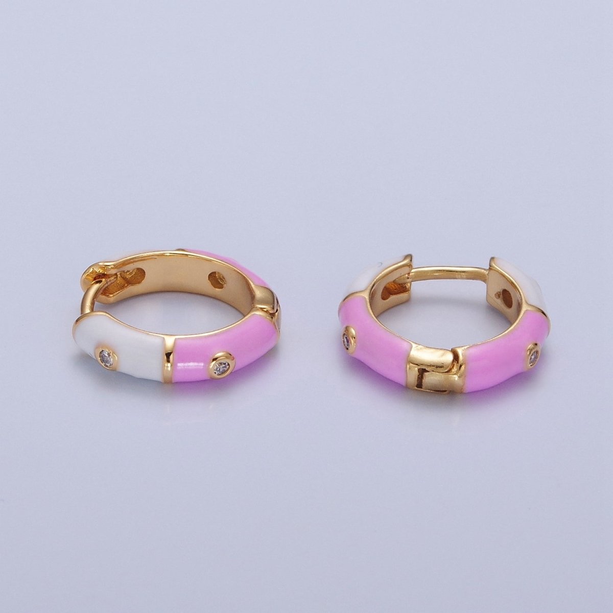 18k Gold Filled Enamel Hoops, Multi Color Mini Hoop Earrings, cz Enamel Hoops, Rainbow Hoops, Dainty Colored Hoop T-402 ~ T-404