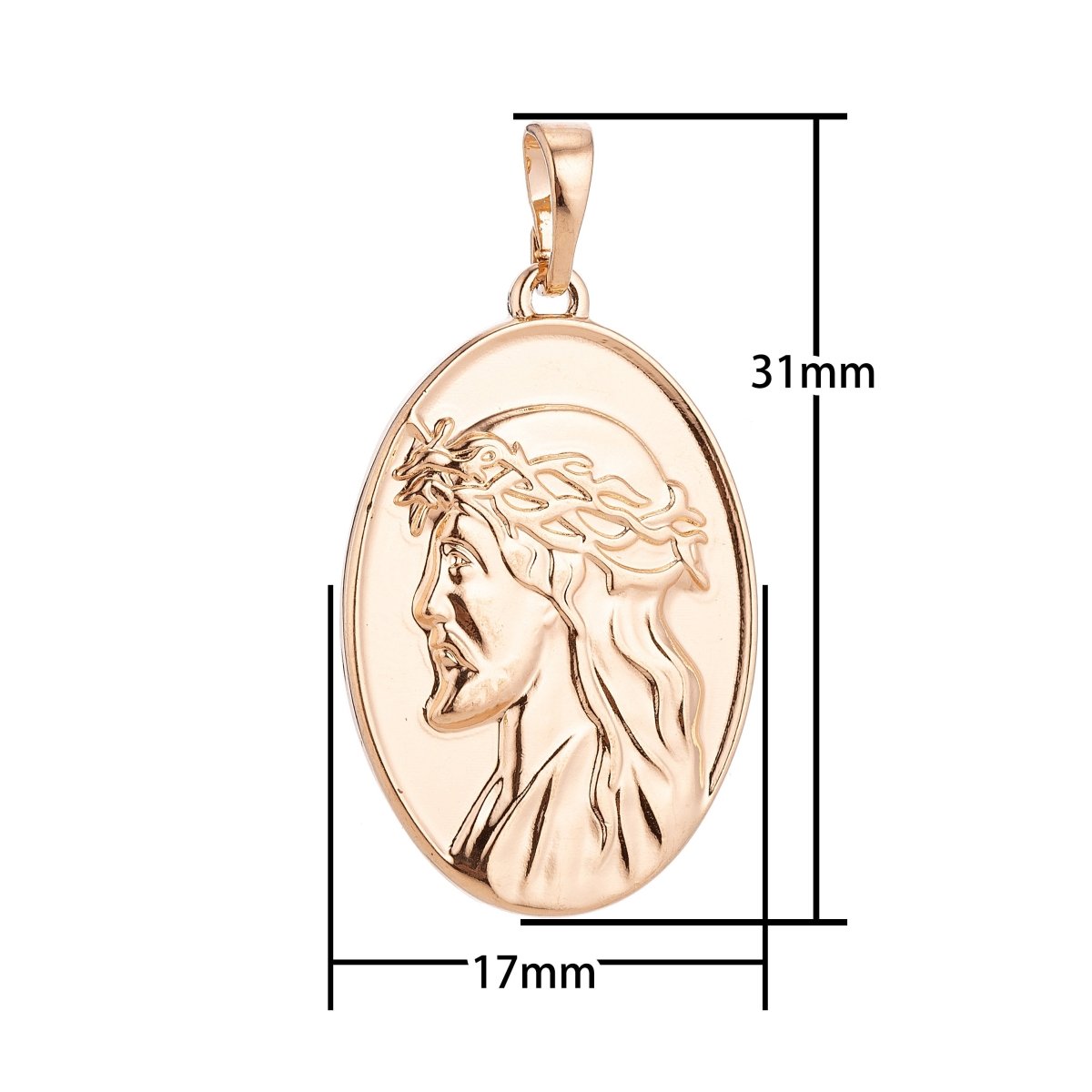 18K Gold Filled Face of Jesus wear Crown of Throne Oval Charm Faith Pendant Religious Jewelry for Necklace Making Supply Gift H-588