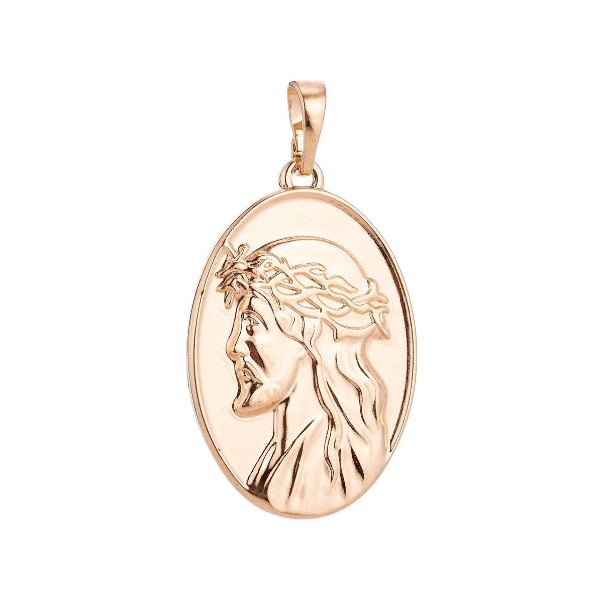 18K Gold Filled Face of Jesus wear Crown of Throne Oval Charm Faith Pendant Religious Jewelry for Necklace Making Supply Gift H-588