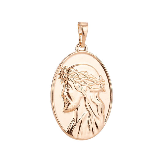 18K Gold Filled Face of Jesus wear Crown of Throne Oval Charm Faith Pendant Religious Jewelry for Necklace Making Supply Gift H-588