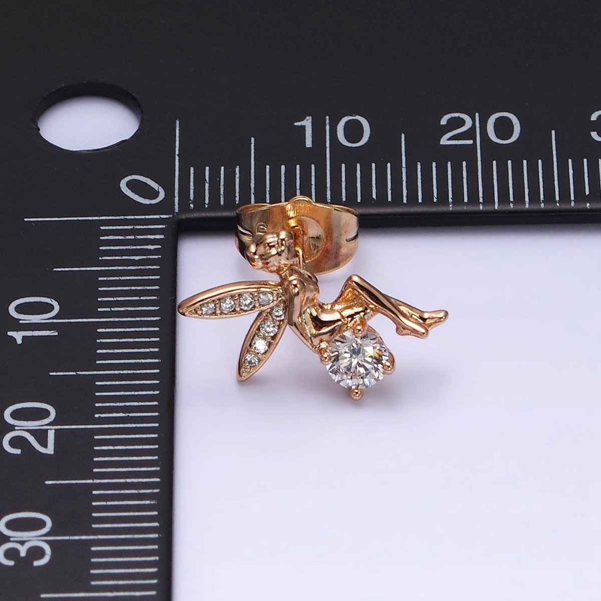 18K Gold Filled Fairy Wings Micro Paved CZ Stud Earrings | AD1362