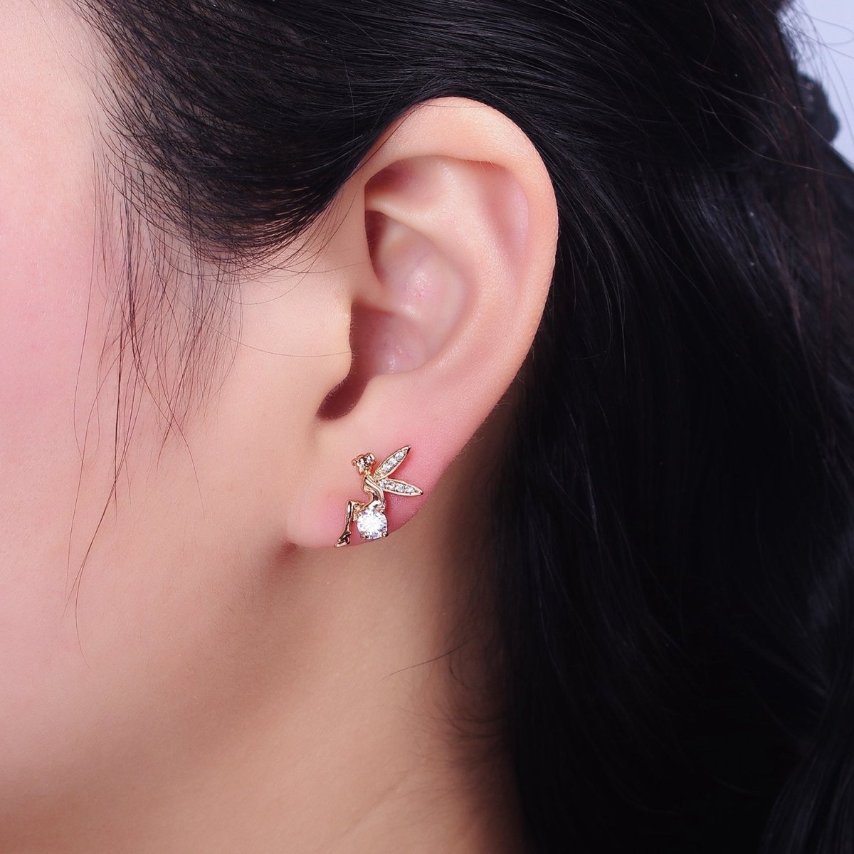 18K Gold Filled Fairy Wings Micro Paved CZ Stud Earrings | AD1362