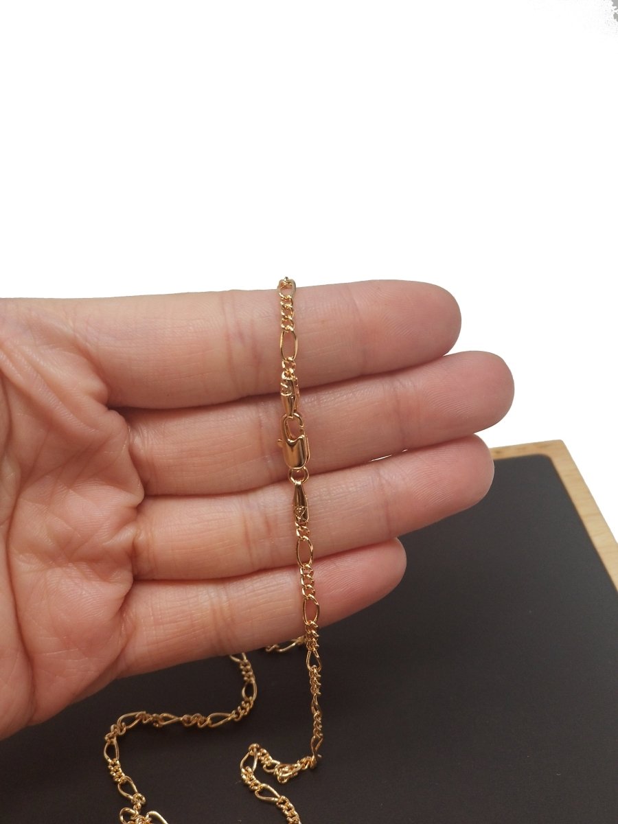 18K Gold Filled Figaro Chain Necklace, 18 Inch Figaro Finished Necklace For Jewelry Making. 3mm Figaro Necklace w/ Lobster Clasps | CN-275  Clearance Pricing