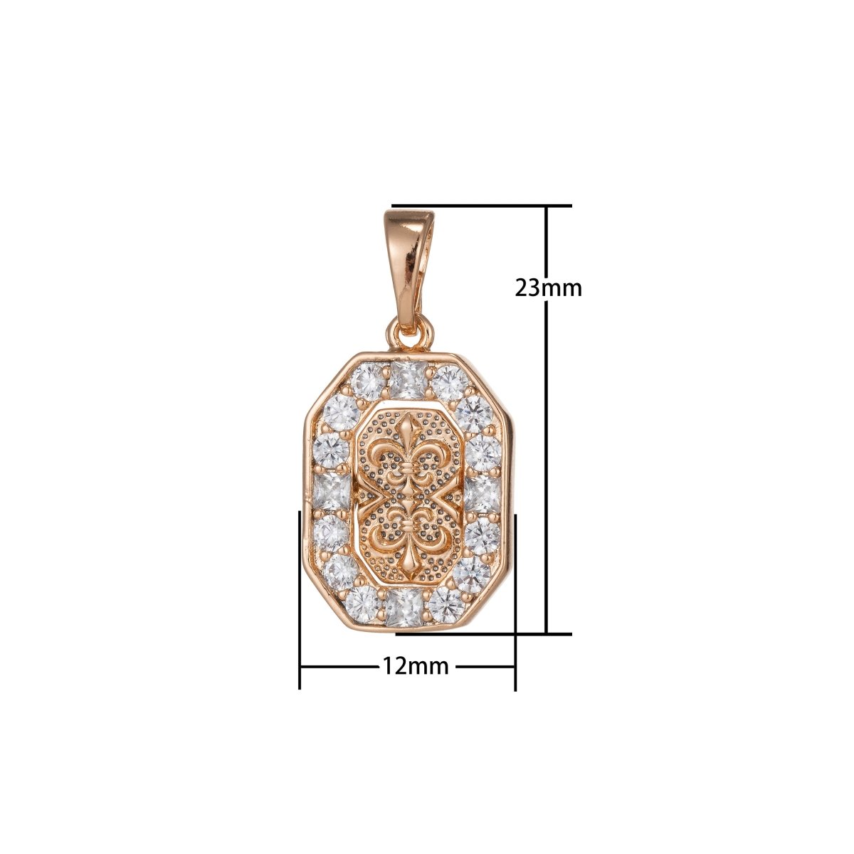 18k Gold Filled fleur de lis Pendant for Necklace Charm Micro Pave Medallion Pendant, D-152