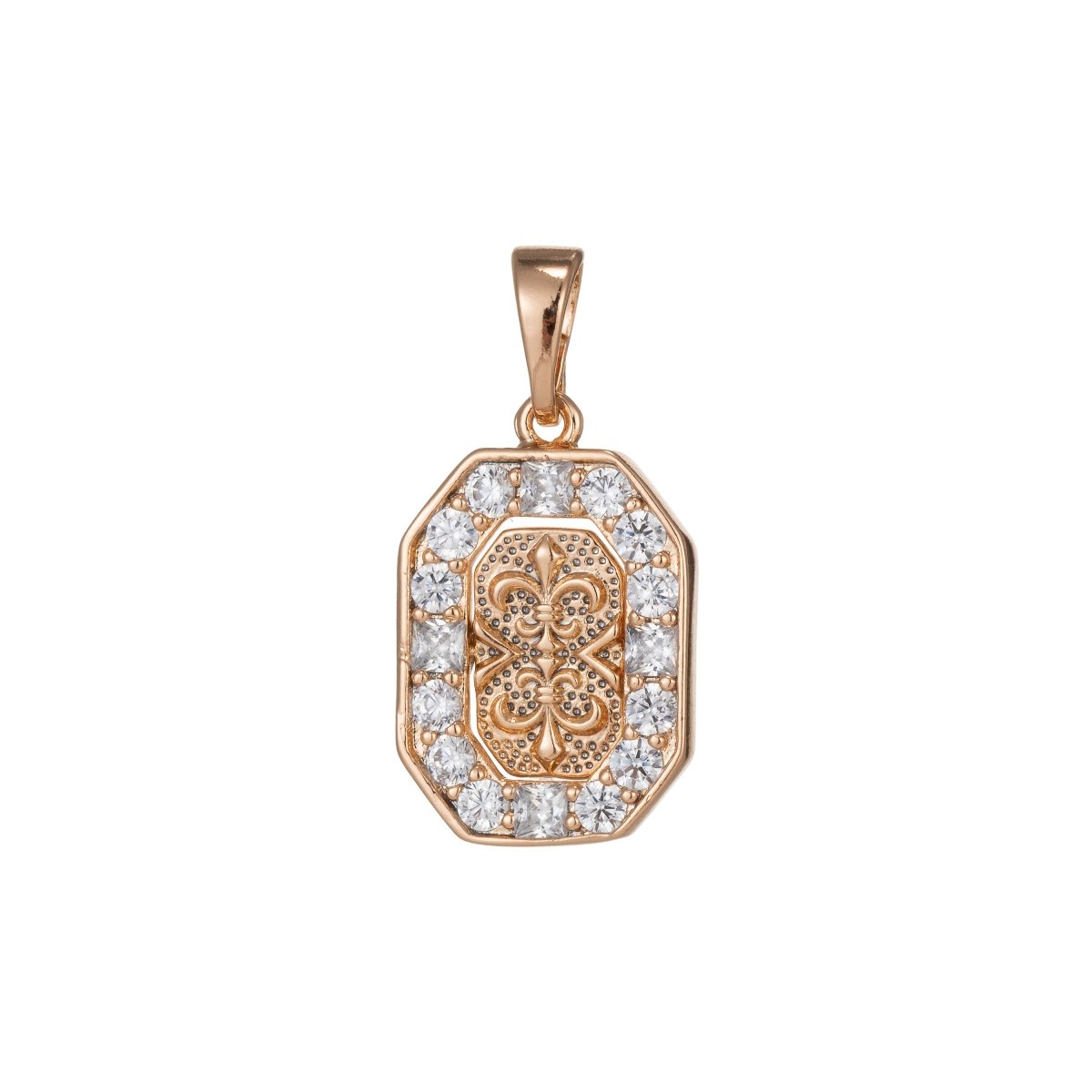 18k Gold Filled fleur de lis Pendant for Necklace Charm Micro Pave Medallion Pendant, D-152