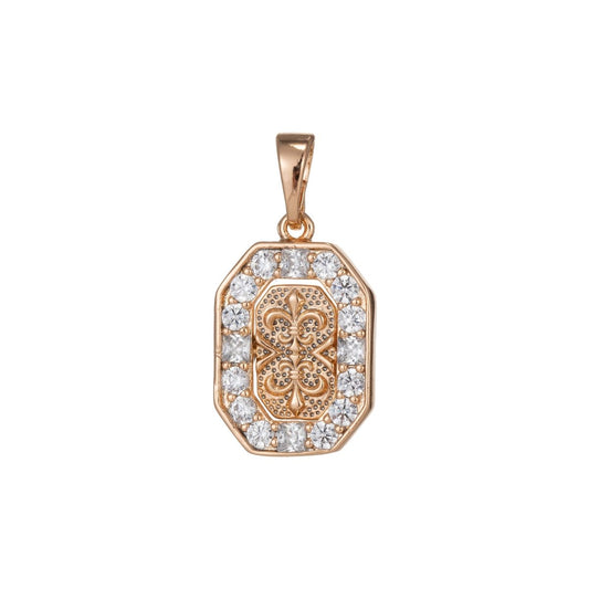 18k Gold Filled fleur de lis Pendant for Necklace Charm Micro Pave Medallion Pendant, D-152