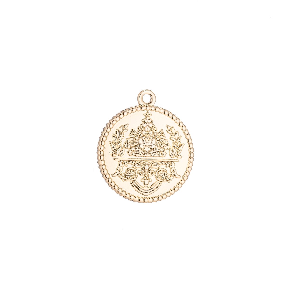 18k Gold Filled Floral Coin Charm Medallion with decorative Edge for Necklace Pendant Earring Findings for Jewelry Making C-092