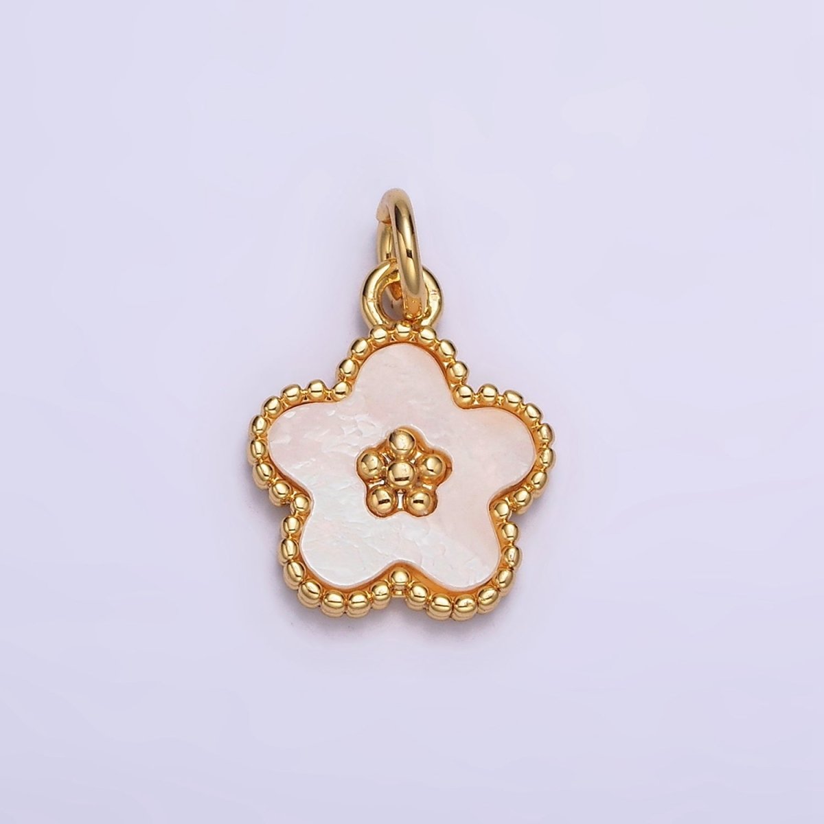 18K Gold Filled Flower Shell Pearl Beaded Charm | AC-1439