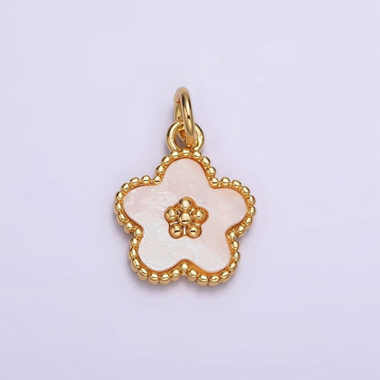 18K Gold Filled Flower Shell Pearl Beaded Charm | AC-1439