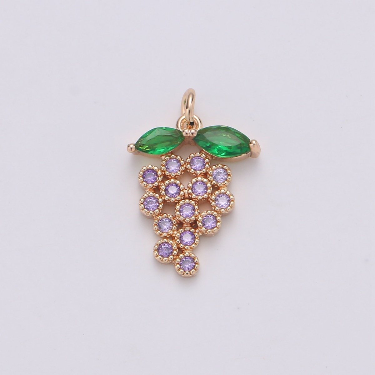 18k Gold filled Fruit Charm Purple CZ Micro Pave Grape Charm, Cubic Zirconia Pave Fruit Pendant Charm, Dainty Fruits Charm D-070