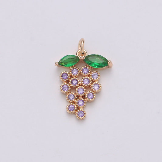 18k Gold filled Fruit Charm Purple CZ Micro Pave Grape Charm, Cubic Zirconia Pave Fruit Pendant Charm, Dainty Fruits Charm D-070