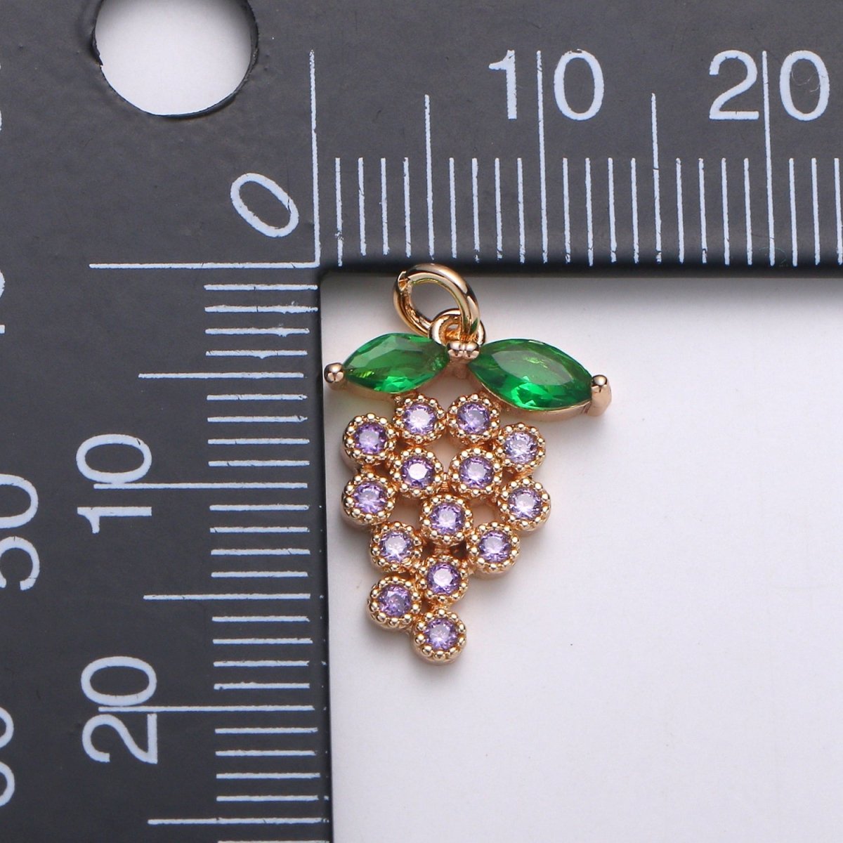 18k Gold filled Fruit Charm Purple CZ Micro Pave Grape Charm, Cubic Zirconia Pave Fruit Pendant Charm, Dainty Fruits Charm D-070