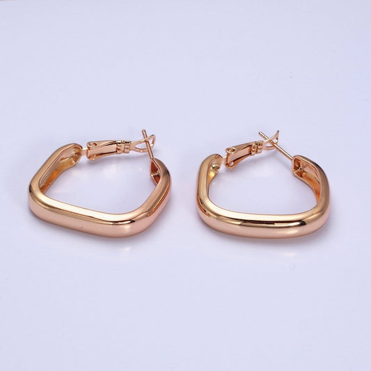 18K Gold Filled Geometric Boxy Block Latch Hoop Earrings | AD1365