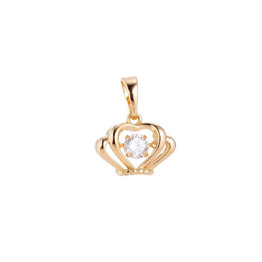 18k Gold Filled Golden Crown, Princess Tiara, Floating Crystal, Cubic Zirconia Necklace Pendant Bead Bails Findings for Jewelry Making H-685