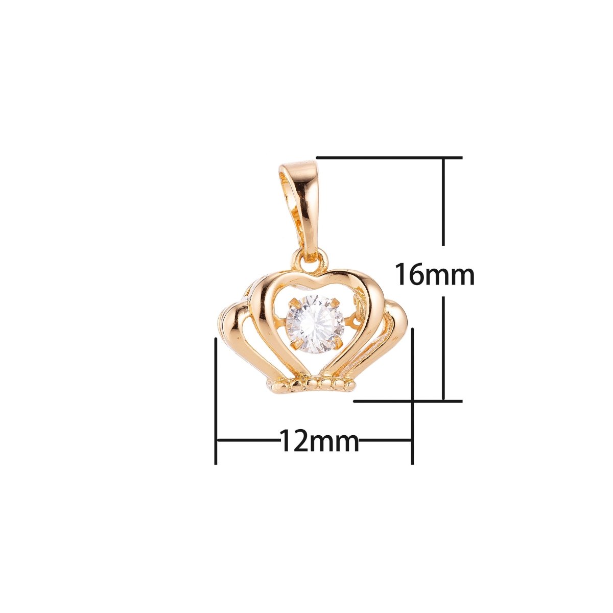 18k Gold Filled Golden Crown, Princess Tiara, Floating Crystal, Cubic Zirconia Necklace Pendant Bead Bails Findings for Jewelry Making H-685