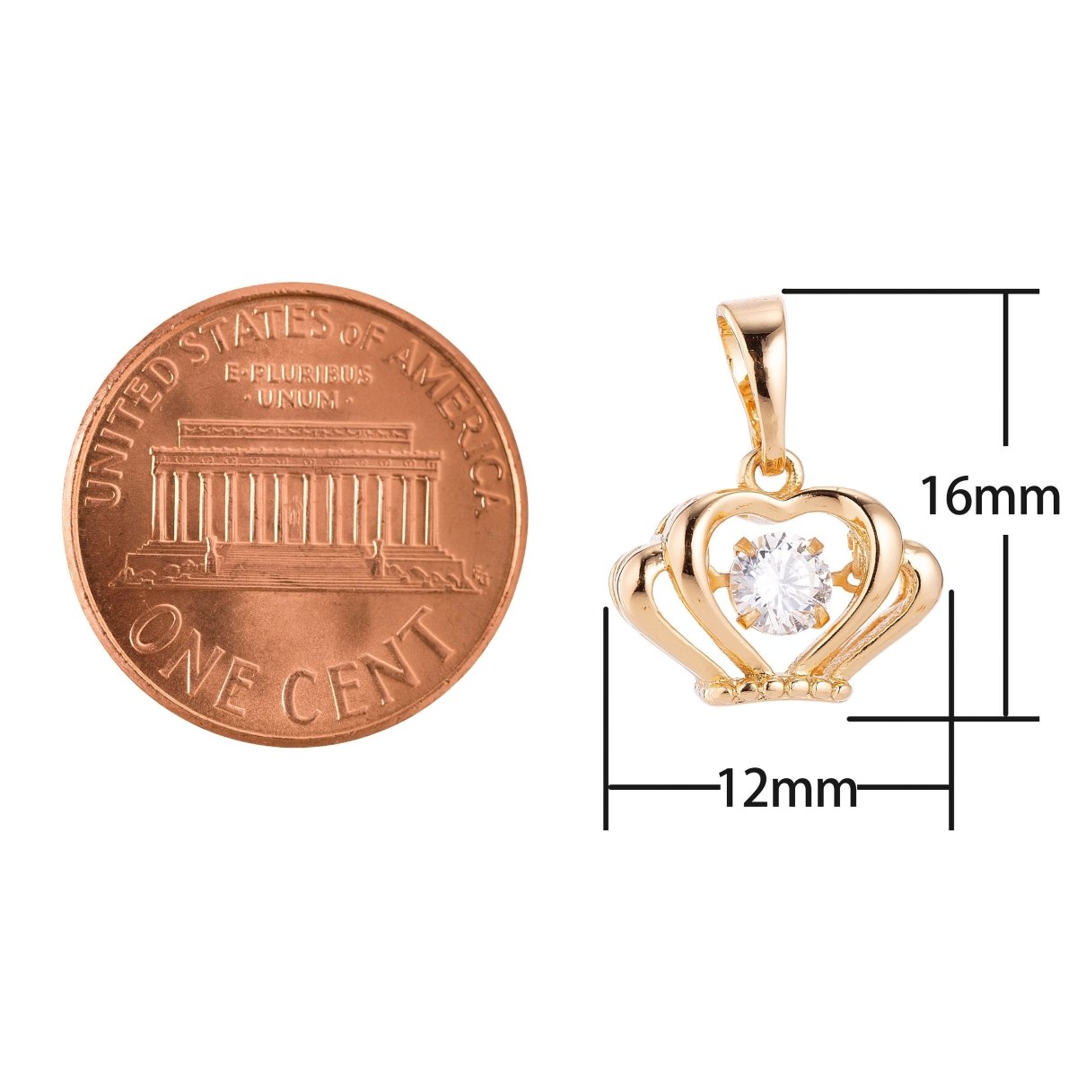 18k Gold Filled Golden Crown, Princess Tiara, Floating Crystal, Cubic Zirconia Necklace Pendant Bead Bails Findings for Jewelry Making H-685