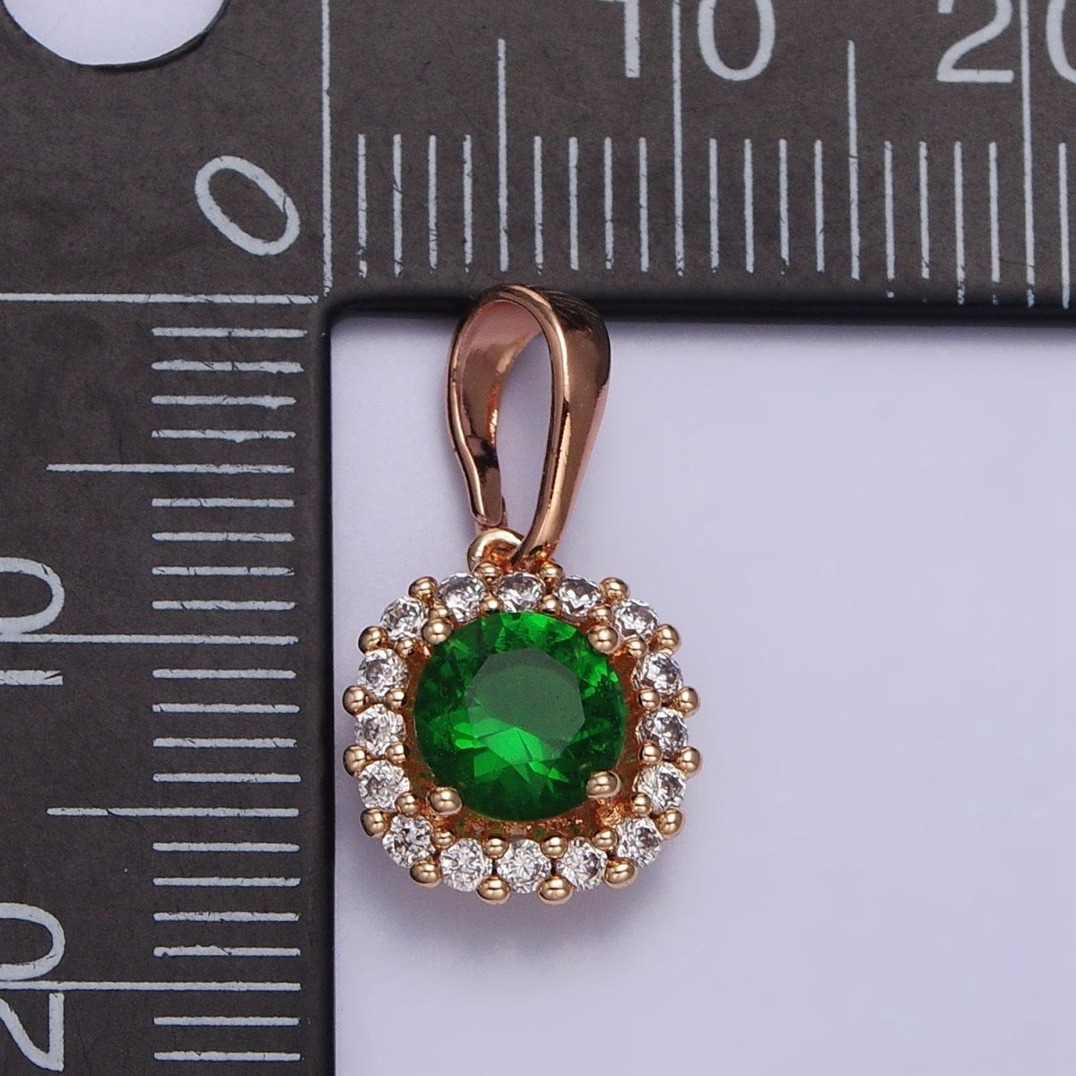 18K Gold Filled Green CZ Clear Micro Paved Square Rosy Gold Pendant | AA029