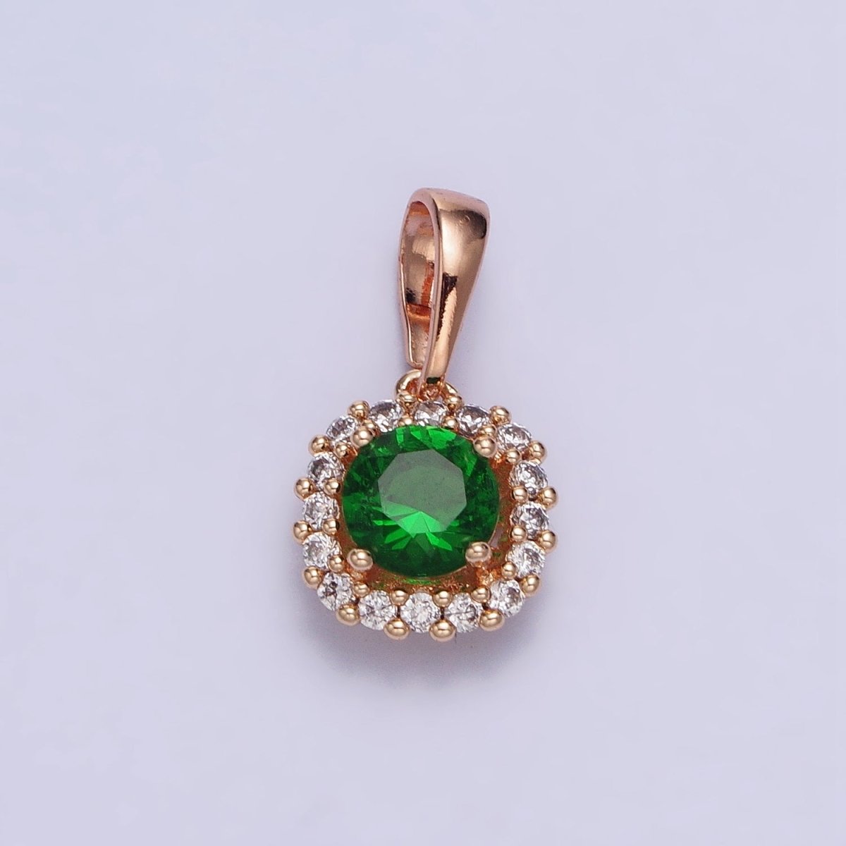 18K Gold Filled Green CZ Clear Micro Paved Square Rosy Gold Pendant | AA029