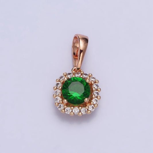 18K Gold Filled Green CZ Clear Micro Paved Square Rosy Gold Pendant | AA029