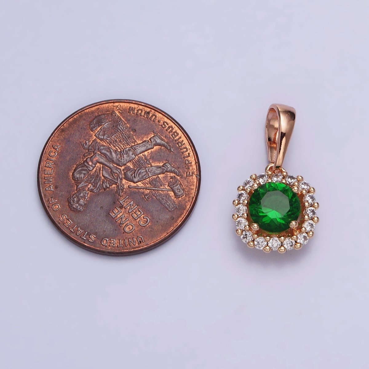 18K Gold Filled Green CZ Clear Micro Paved Square Rosy Gold Pendant | AA029