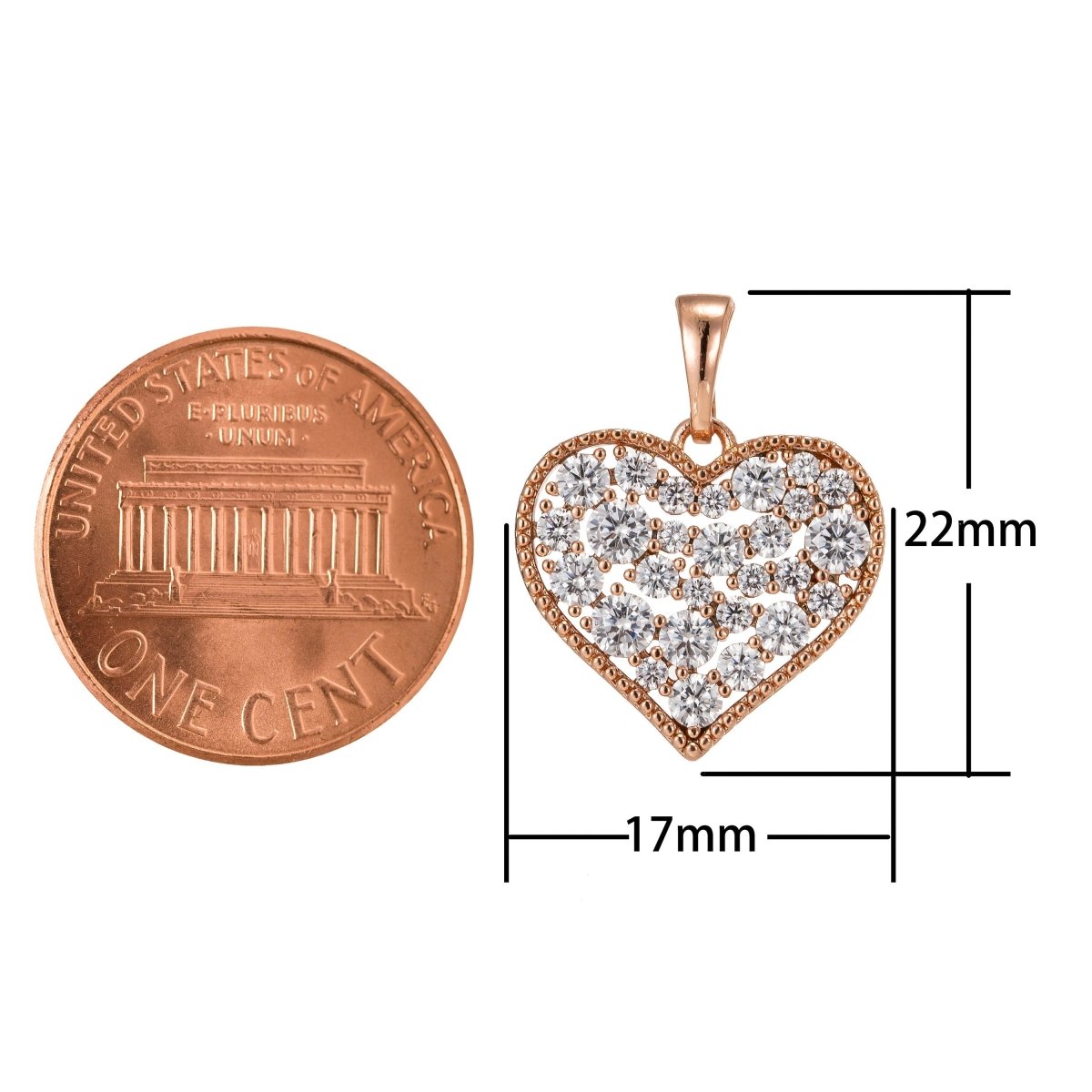 18k Gold Filled Heart Charm Pendant CZ Micro Pave, Love Charm, Gold Heart Pendant, Heart Necklace, Cubic Zirconia, 22x17mm I-217