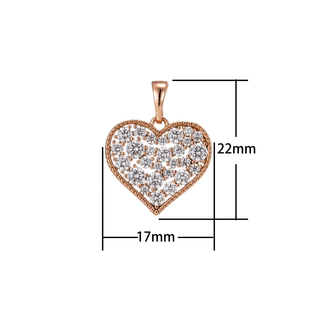 18k Gold Filled Heart Charm Pendant CZ Micro Pave, Love Charm, Gold Heart Pendant, Heart Necklace, Cubic Zirconia, 22x17mm I-217