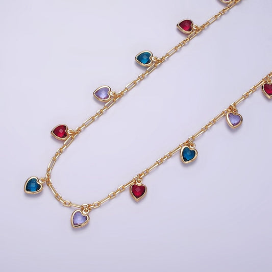 18K Gold Filled Heart CZ Multicolor Multifaceted Drop Cable Paperclip Unfinished Chain For Jewelry Making | ROLL-1429 Clearance Pricing