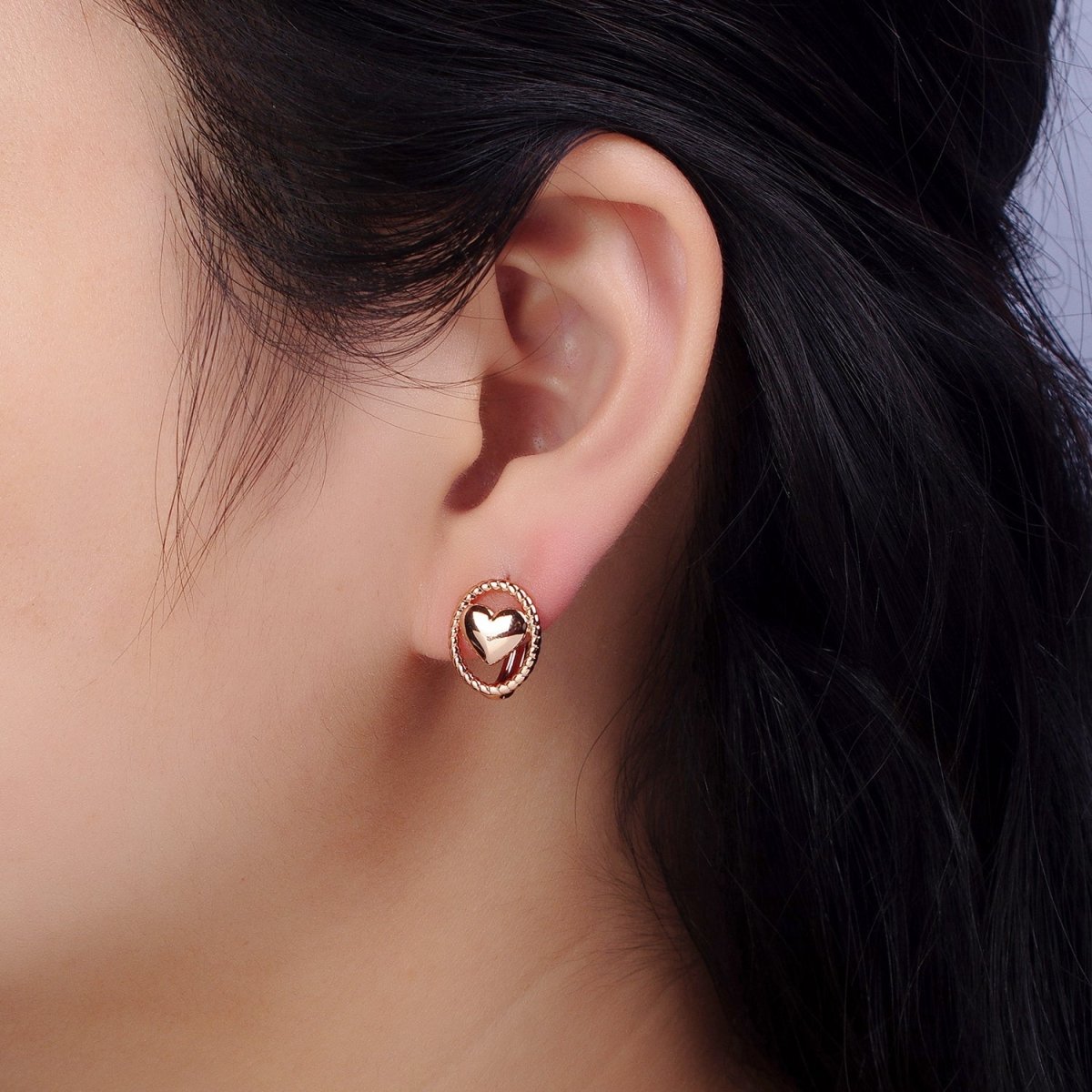 18K Gold Filled Heart Huggie Earring for Minimalist Jewelry AB1024