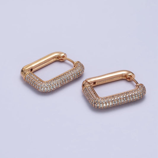 18k Gold Filled Hoop Earring Square Hoop Earring With Micro Pave Cz Stone AB1030