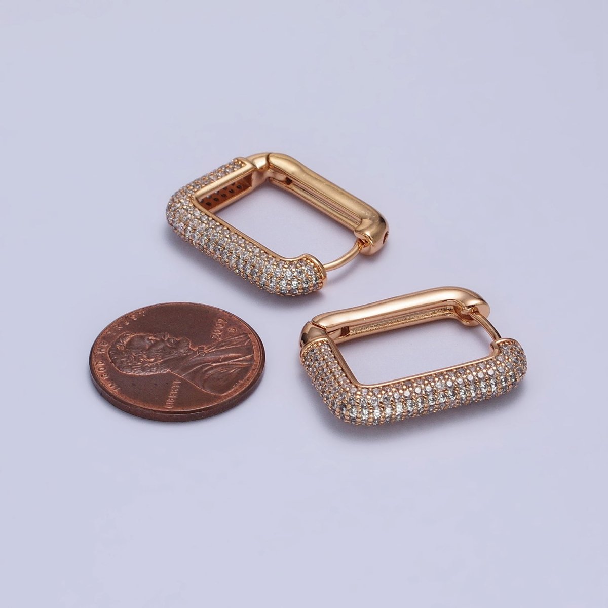 18k Gold Filled Hoop Earring Square Hoop Earring With Micro Pave Cz Stone AB1030