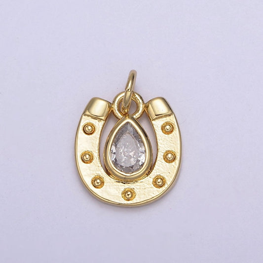 18K Gold Filled Horseshoe Dainty Delicate Small Tiny Lucky Charm Pendant CZ Micro Pave, Horse shoe Pendant for Necklace Component N-709