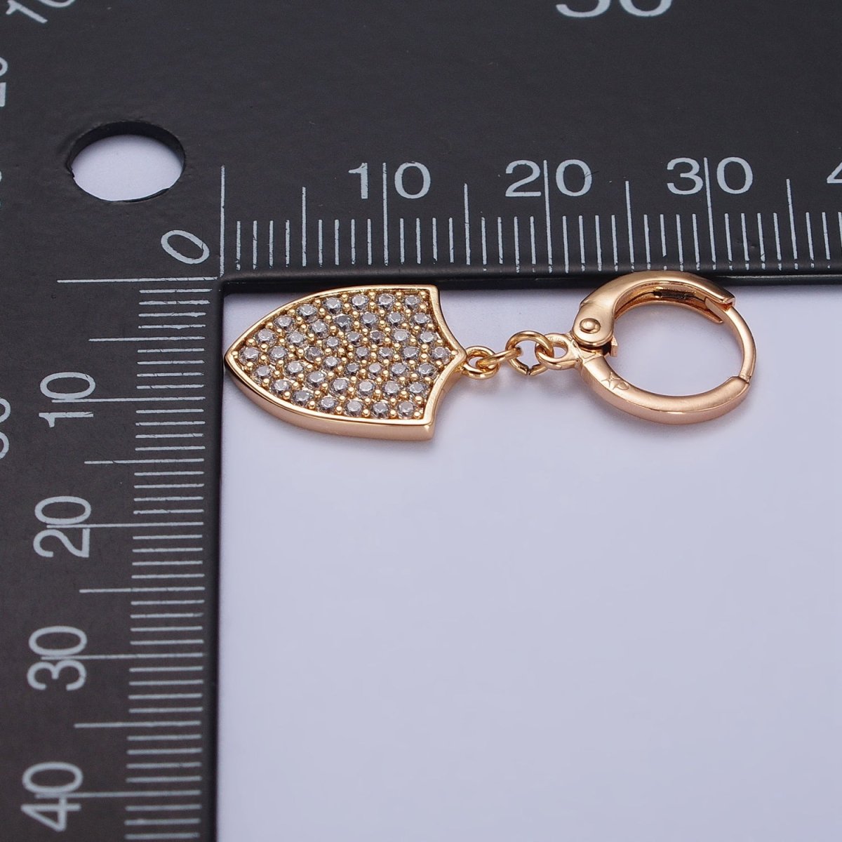 18K Gold Filled Huggie Earring with Micro Pave Shield Dangle Charm AB1050