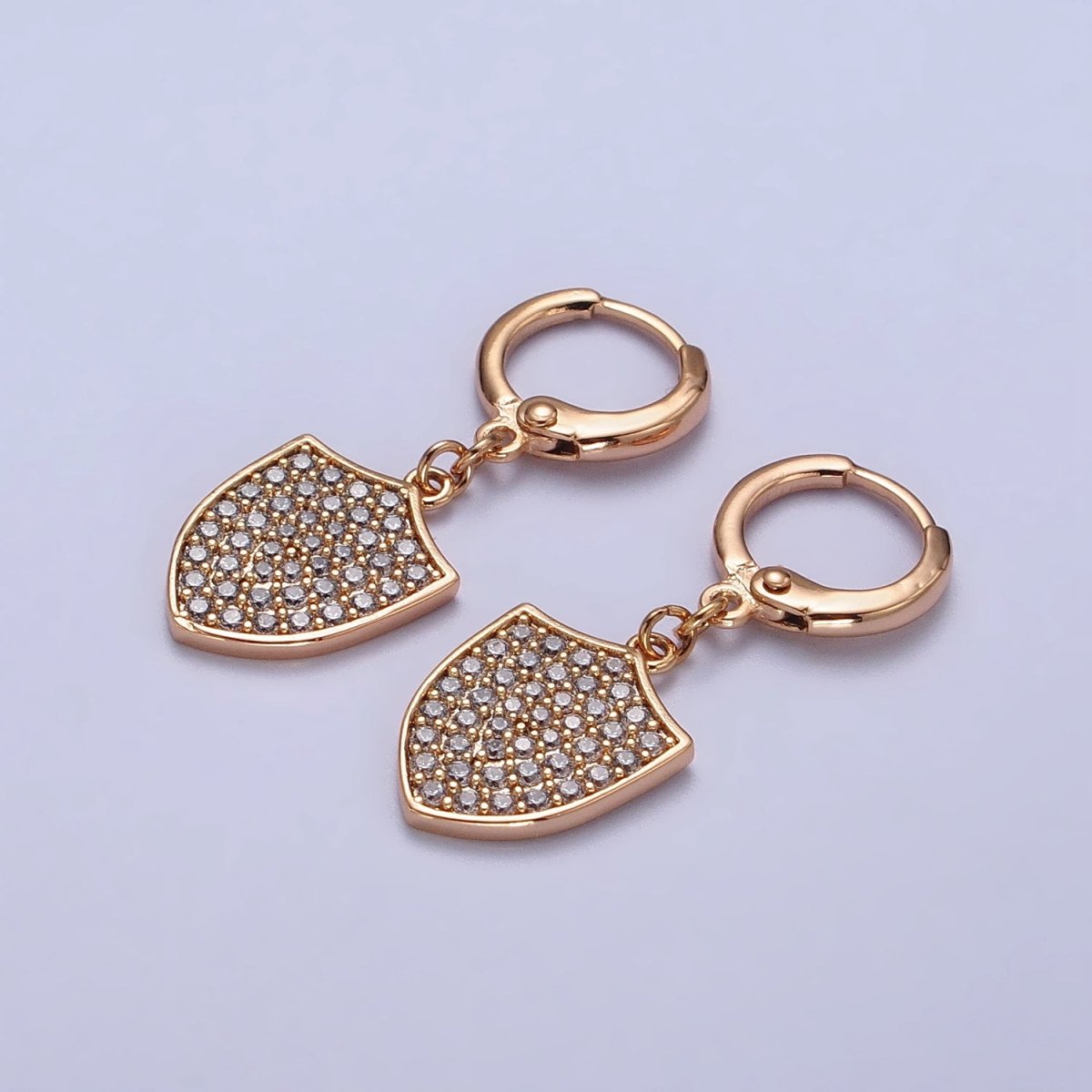 18K Gold Filled Huggie Earring with Micro Pave Shield Dangle Charm AB1050