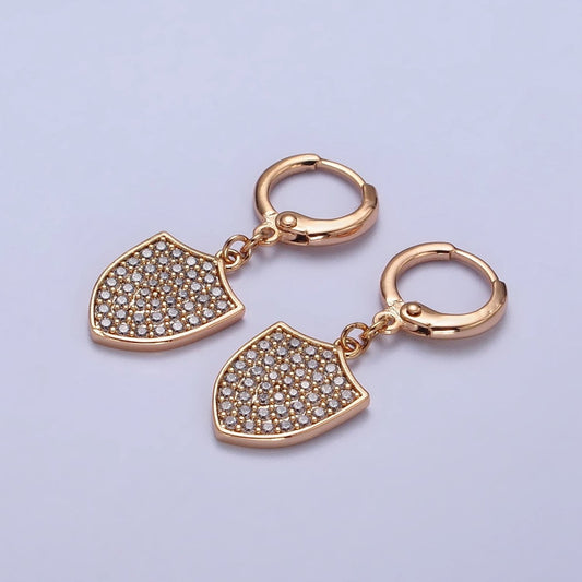 18K Gold Filled Huggie Earring with Micro Pave Shield Dangle Charm AB1050