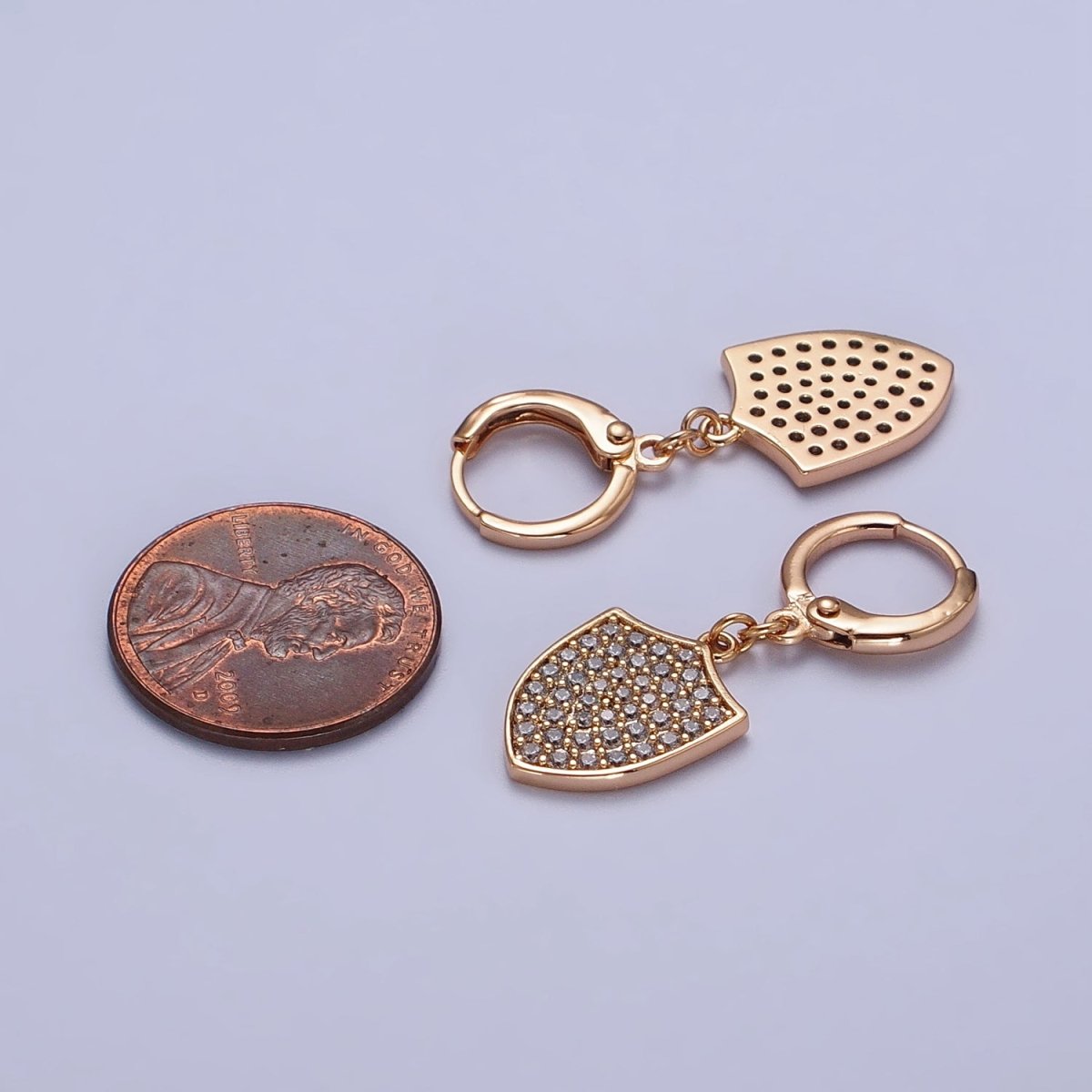 18K Gold Filled Huggie Earring with Micro Pave Shield Dangle Charm AB1050