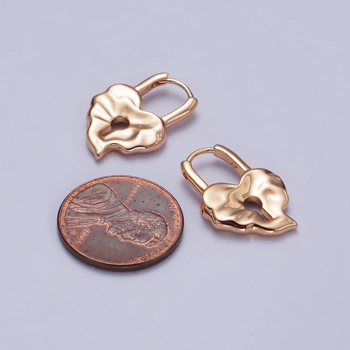 18K Gold Filled Huggie Padlock Heart Earring Abstract Design AB1045