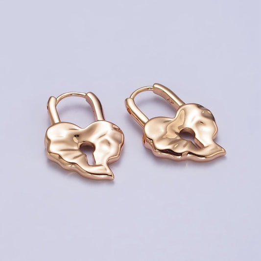 18K Gold Filled Huggie Padlock Heart Earring Abstract Design AB1045